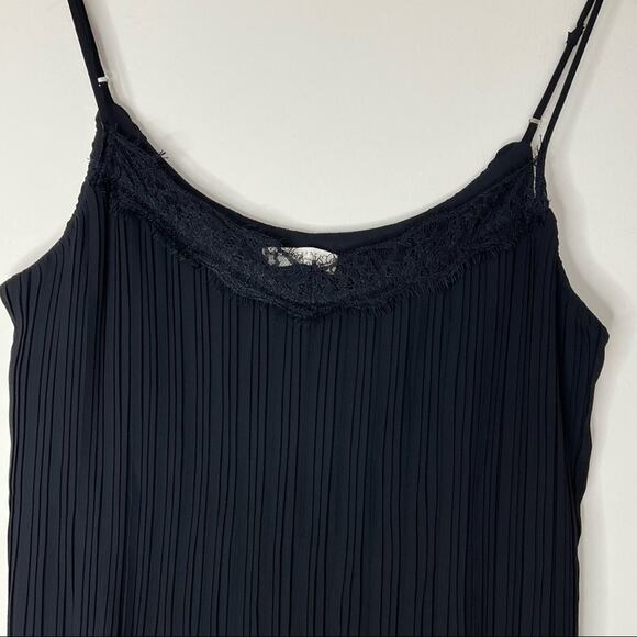 Lovestitch cami M black eyelash lace trim spaghetti strap pleated Y2K whimsygoth - Picture 2 of 10